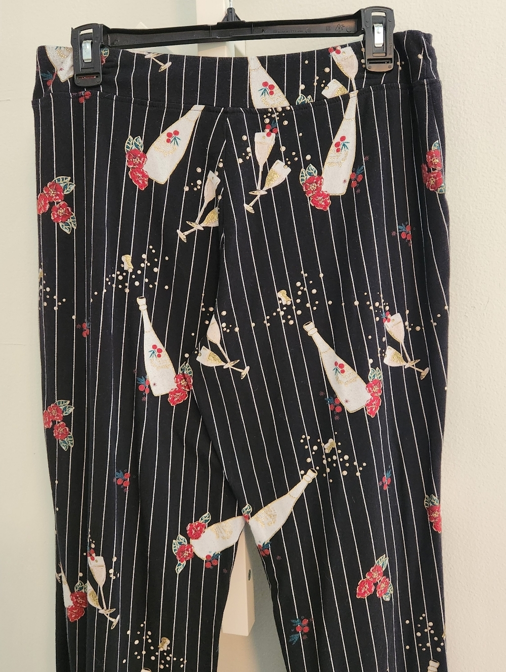 Soma Lounge Pants Medium Navy Pinstripe Champagne Print Cotton Modal Like New! - Picture 5 of 10